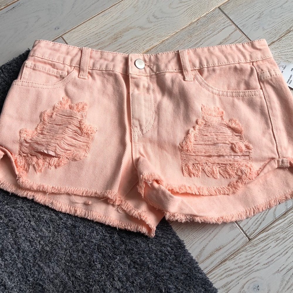 Pink cut off denim shorts
